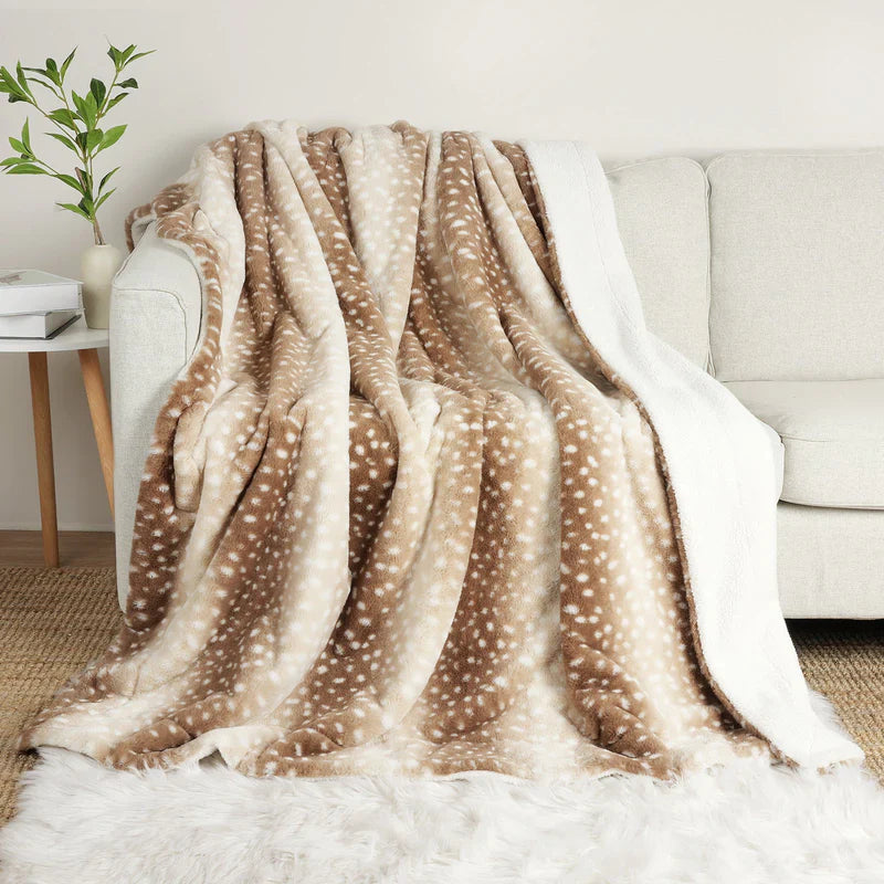 Deer Print Faux Fur Winter Blanket