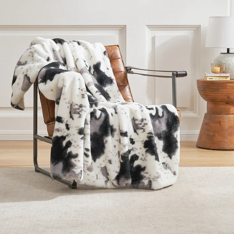 Cow Print Faux Fur Throw Blanket