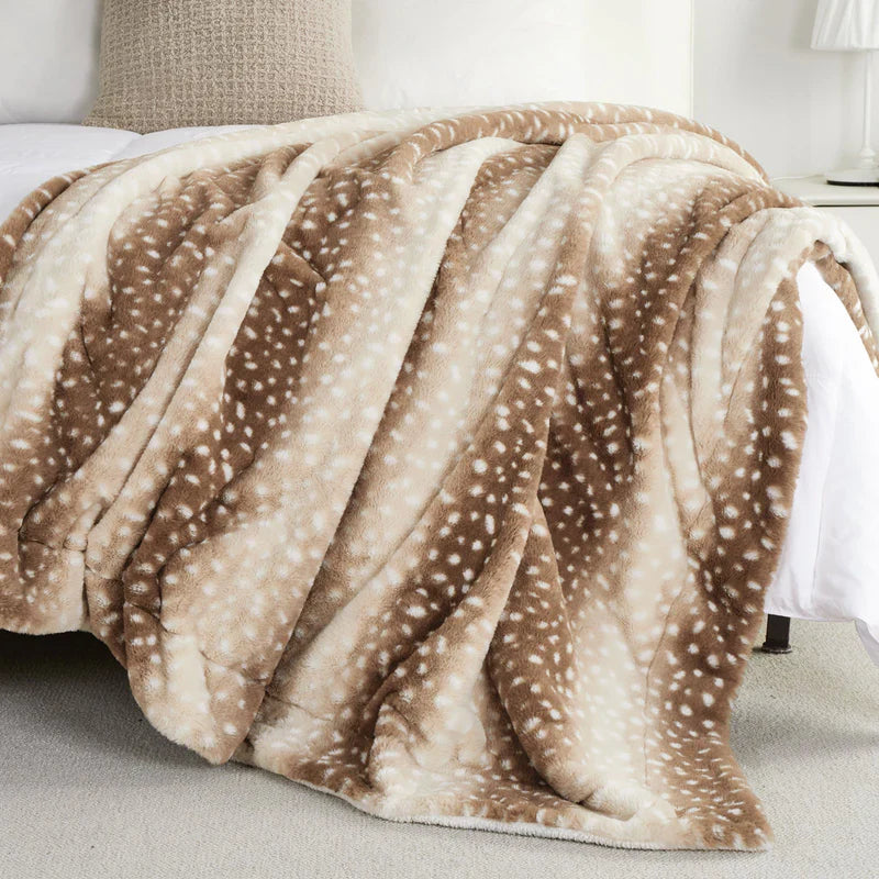 Deer Print Faux Fur Winter Blanket