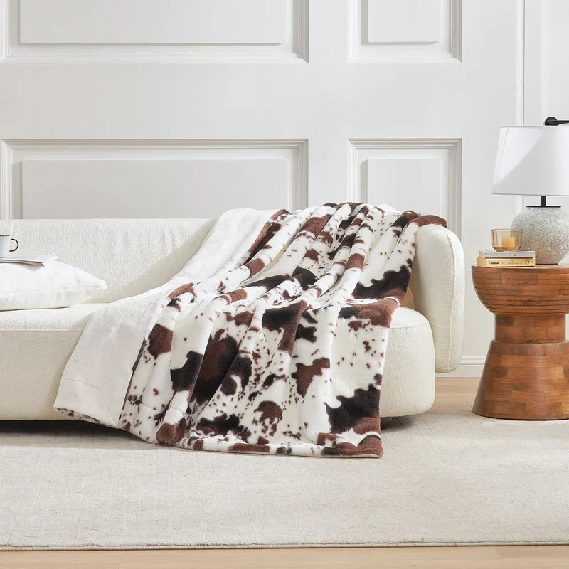 Cow Print Faux Fur Throw Blanket