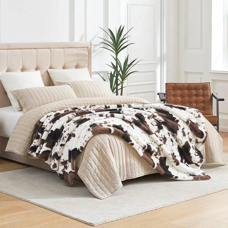 Cow Print Faux Fur Throw Blanket