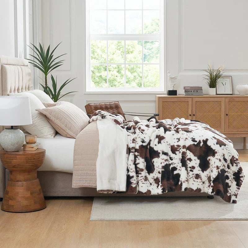 Cow Print Faux Fur Throw Blanket