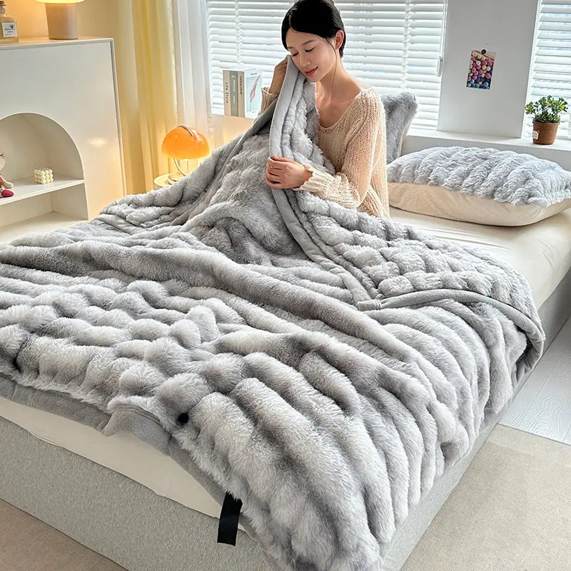 Soft Faux Rabbit Fleece Throw Blanket