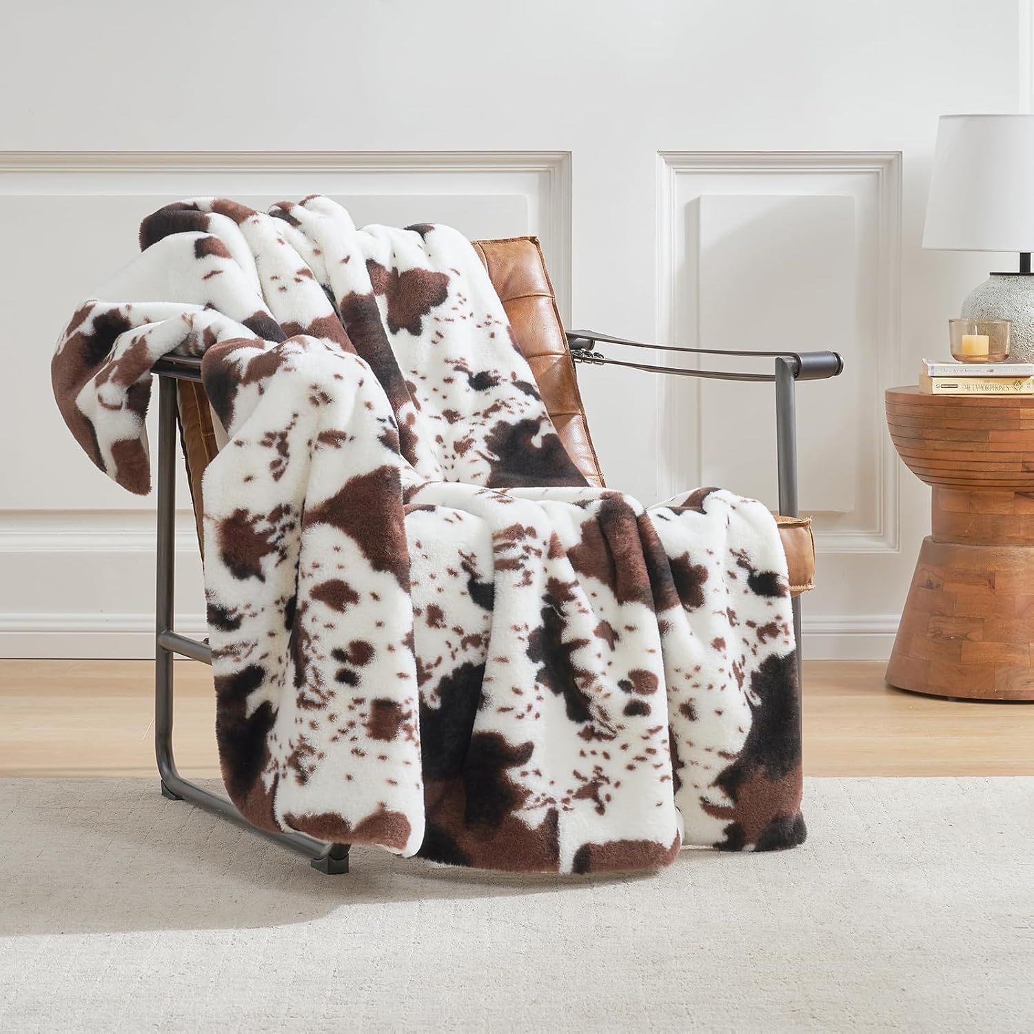 Cow Print Faux Fur Throw Blanket