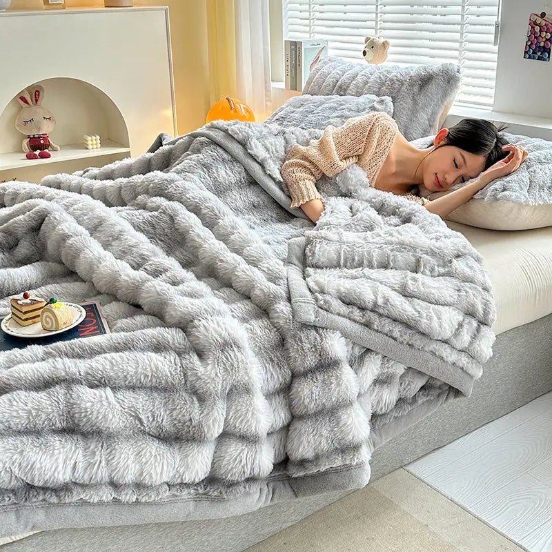 Soft Faux Rabbit Fleece Throw Blanket